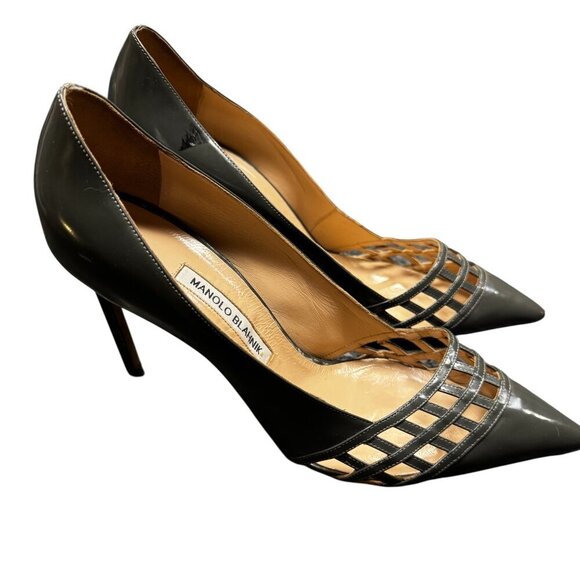 Manolo Blahnik Black Patent Leather Cutout Heels – Size 11 / IT 41 - Picture 1 of 8